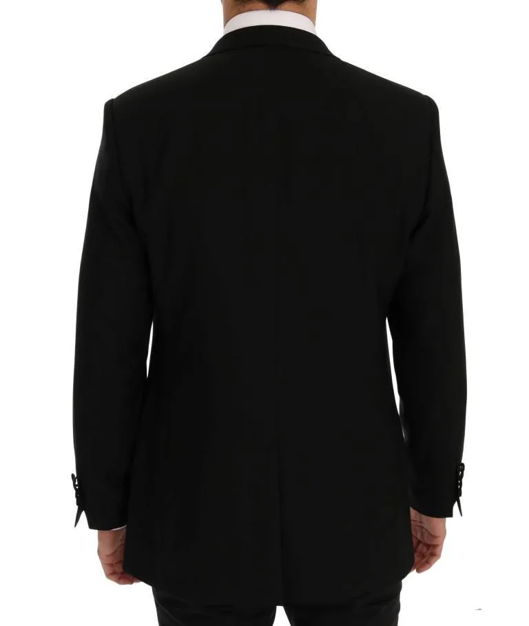 Black Wool Stretch Crystal Bee Blazer Jacket