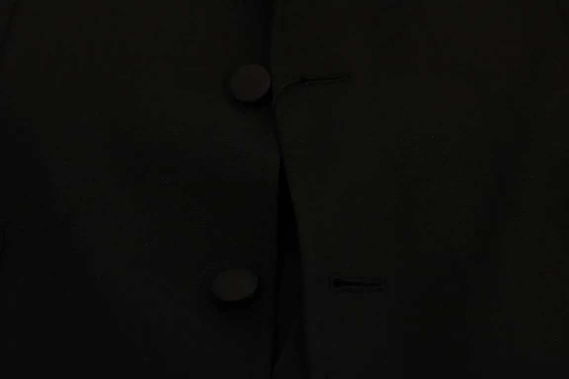 Black Wool Stretch Crystal Bee Blazer Jacket