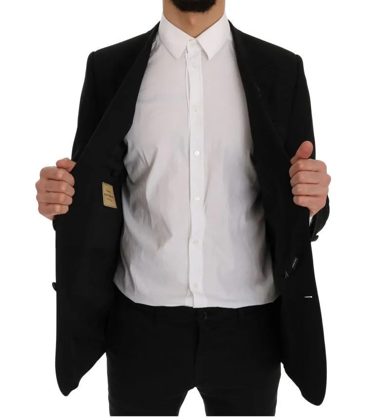 Black Wool Stretch Crystal Bee Blazer Jacket