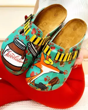 Blue & Yellow Paw & Fox Clogs - WCAL3434