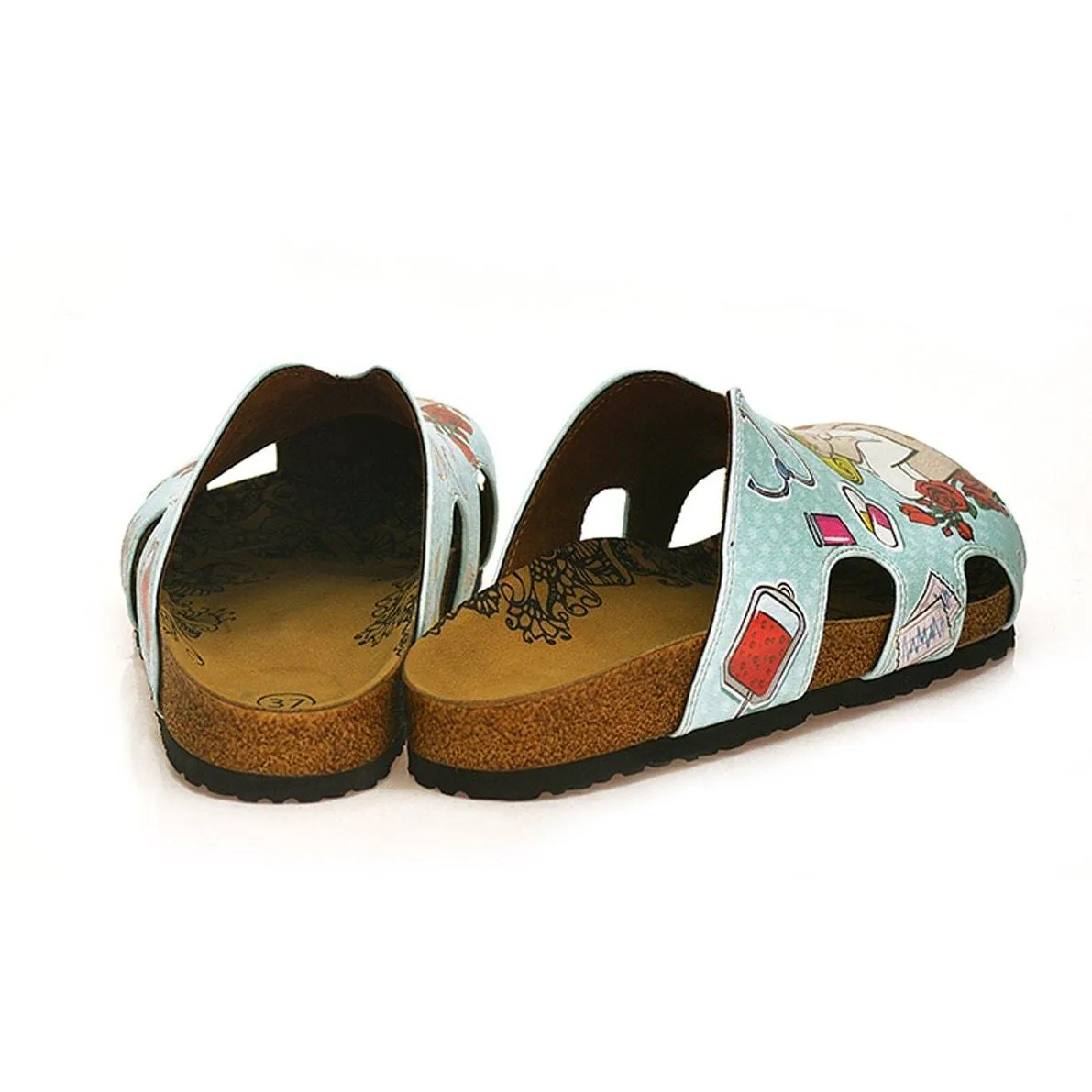 Blue and Red Colored Rose Patterned and Nurse Girl Patterned Clogs - WCAL603