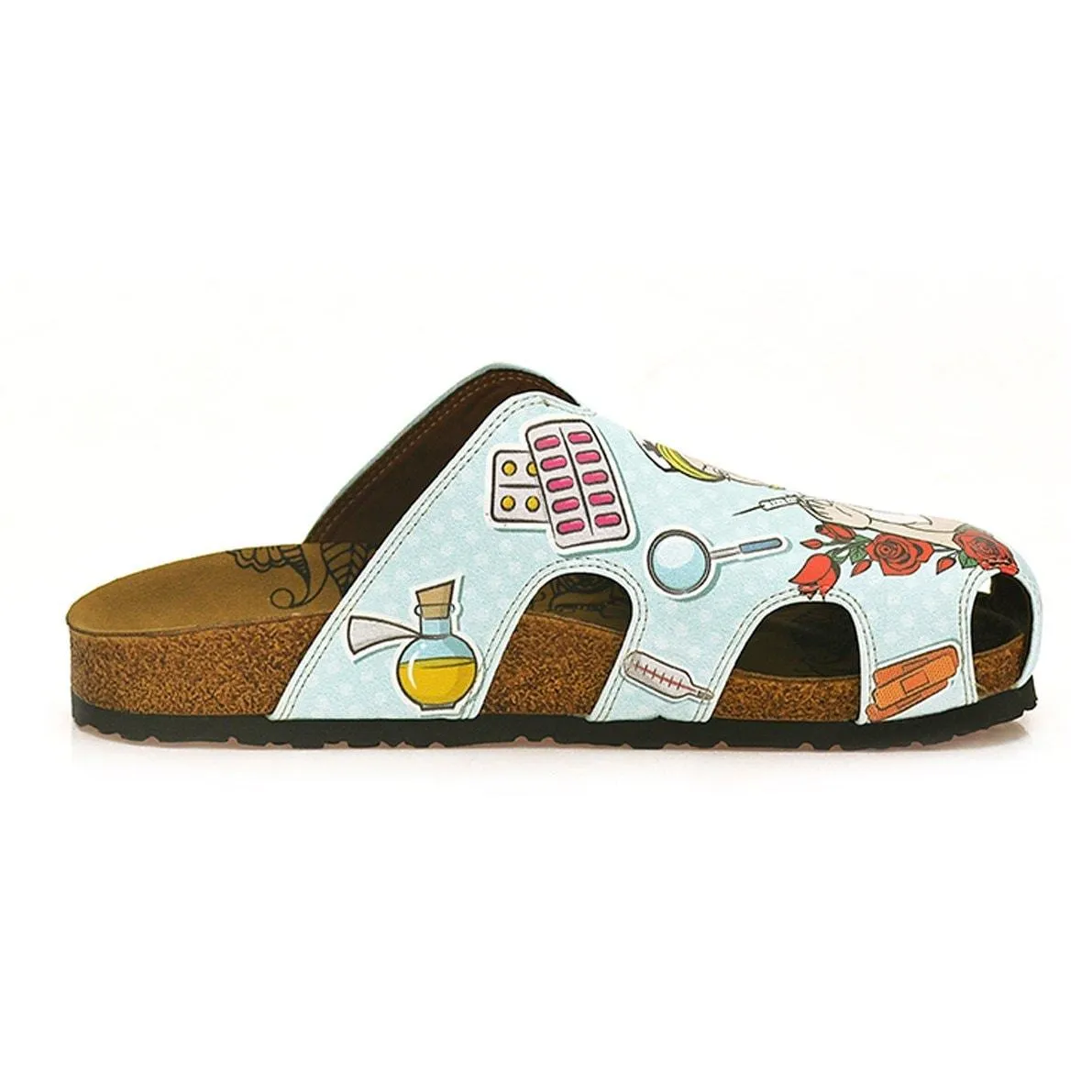 Blue and Red Colored Rose Patterned and Nurse Girl Patterned Clogs - WCAL603