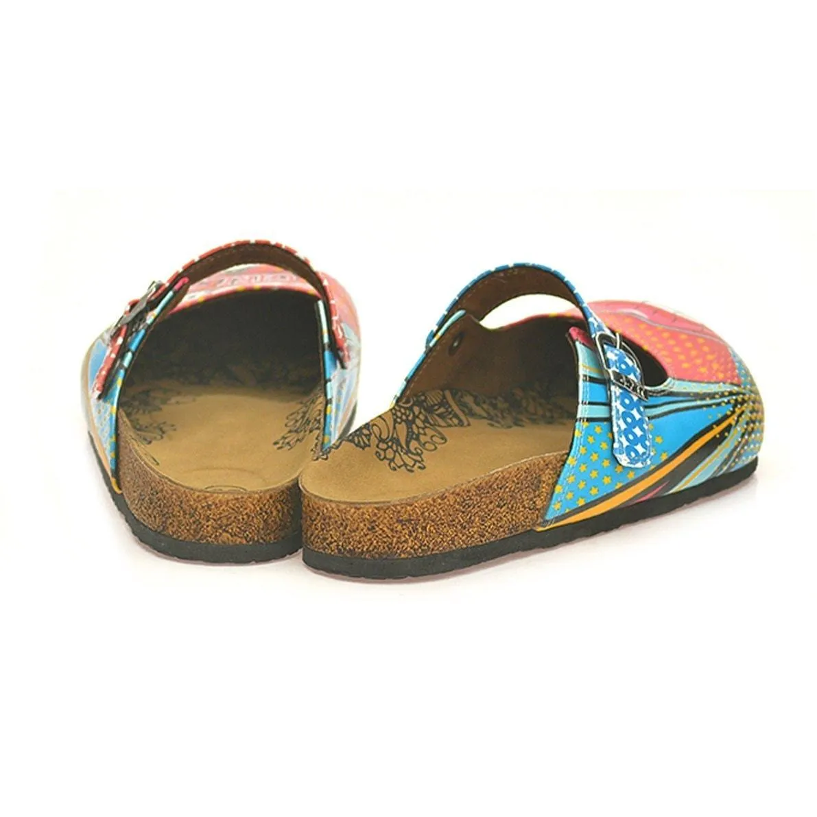 Blue and Red Retro Pattern, Good Girls do Bad Things, Patterned Clogs - CAL801