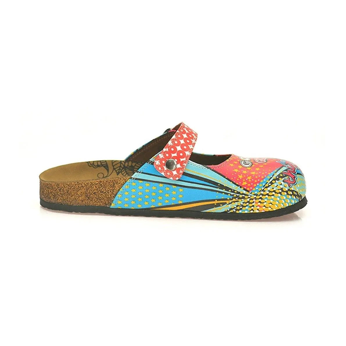 Blue and Red Retro Pattern, Good Girls do Bad Things, Patterned Clogs - CAL801