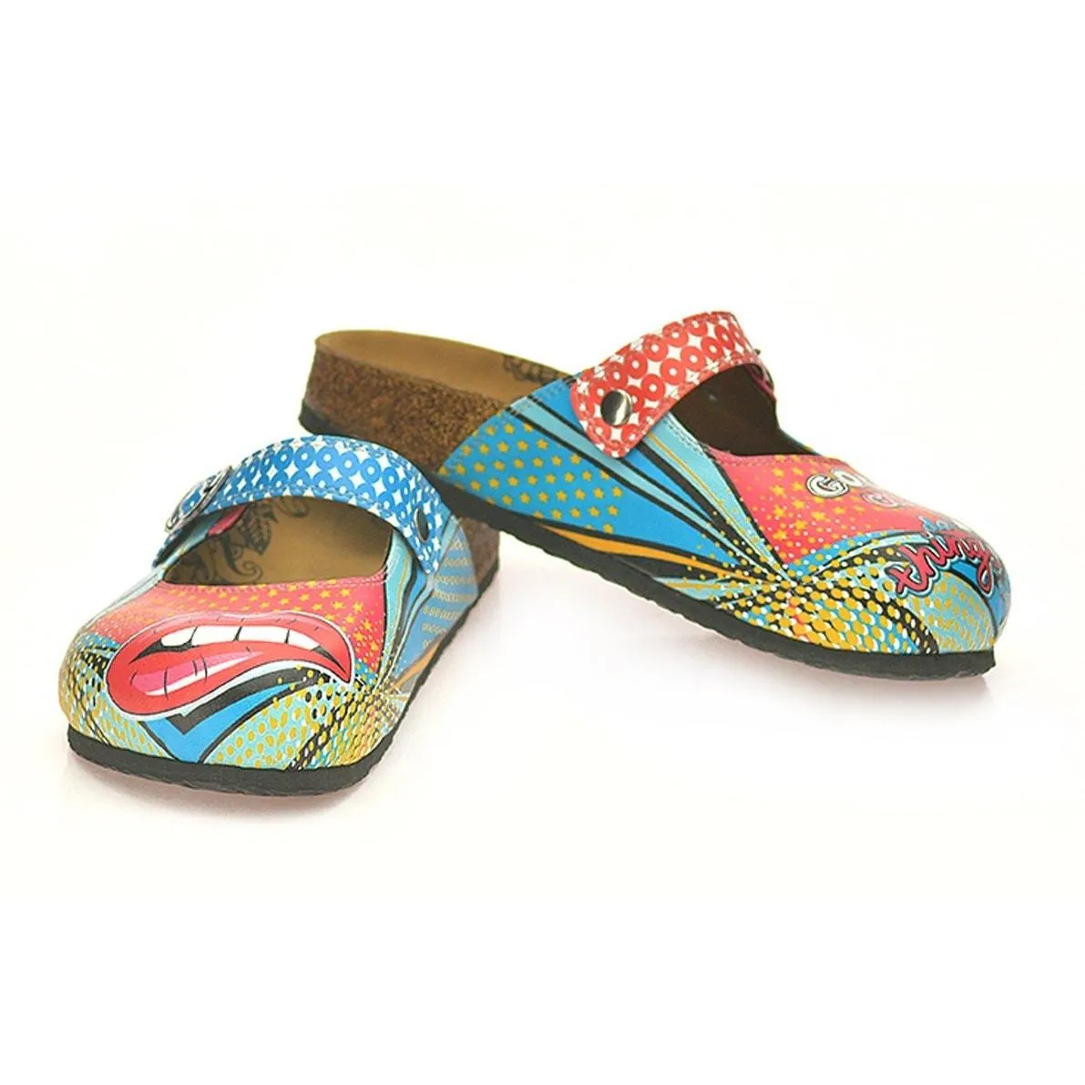 Blue and Red Retro Pattern, Good Girls do Bad Things, Patterned Clogs - CAL801