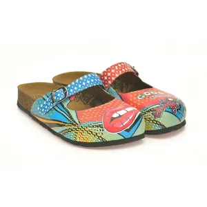 Blue and Red Retro Pattern, Good Girls do Bad Things, Patterned Clogs - CAL801