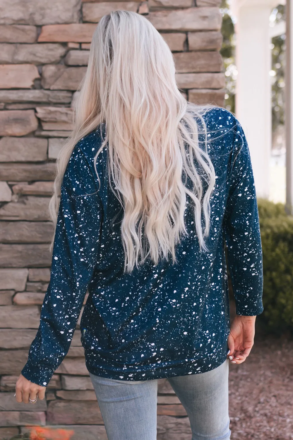 Blue Be Happy Floral Print Pullover Sweatshirt