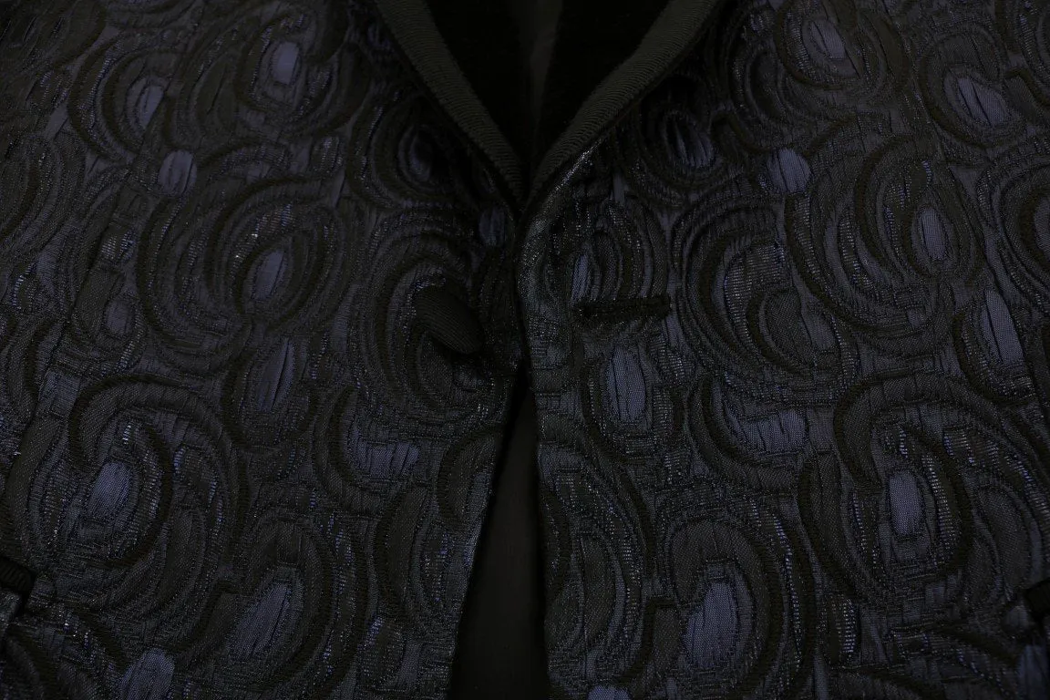Blue Black Jacquard Slim Fit Blazer Jacket