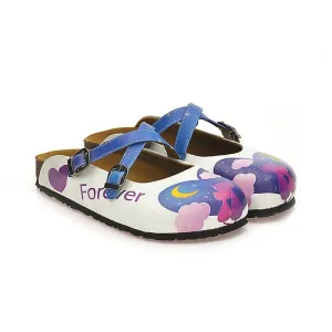Blue Colored Nighttime Heart, Purple Colored Sweet Cat Patterned Clogs - WCAL116