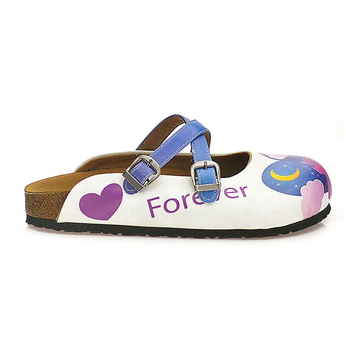 Blue Colored Nighttime Heart, Purple Colored Sweet Cat Patterned Clogs - WCAL116