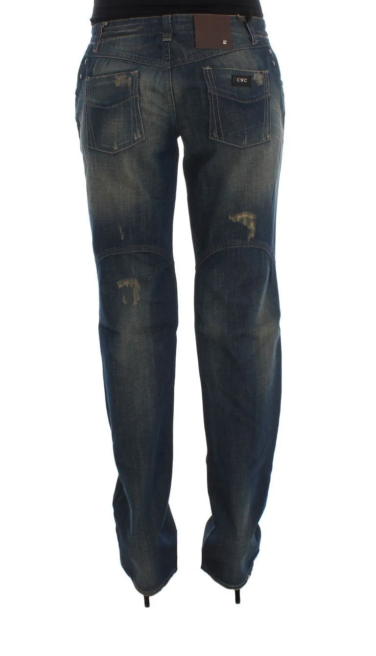 Blue Cotton Boyfriend Denim Jeans