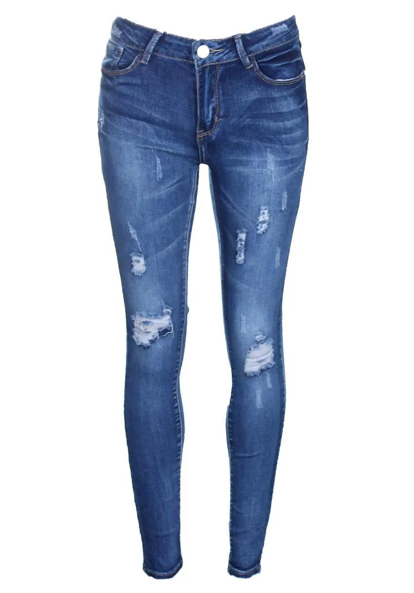 Blue Distressed Ripped Jeans