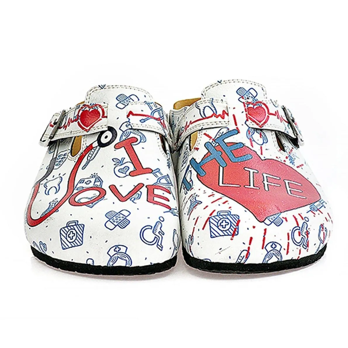 Blue, Red and White Colored Doctor Patterned Clogs - WCAL325