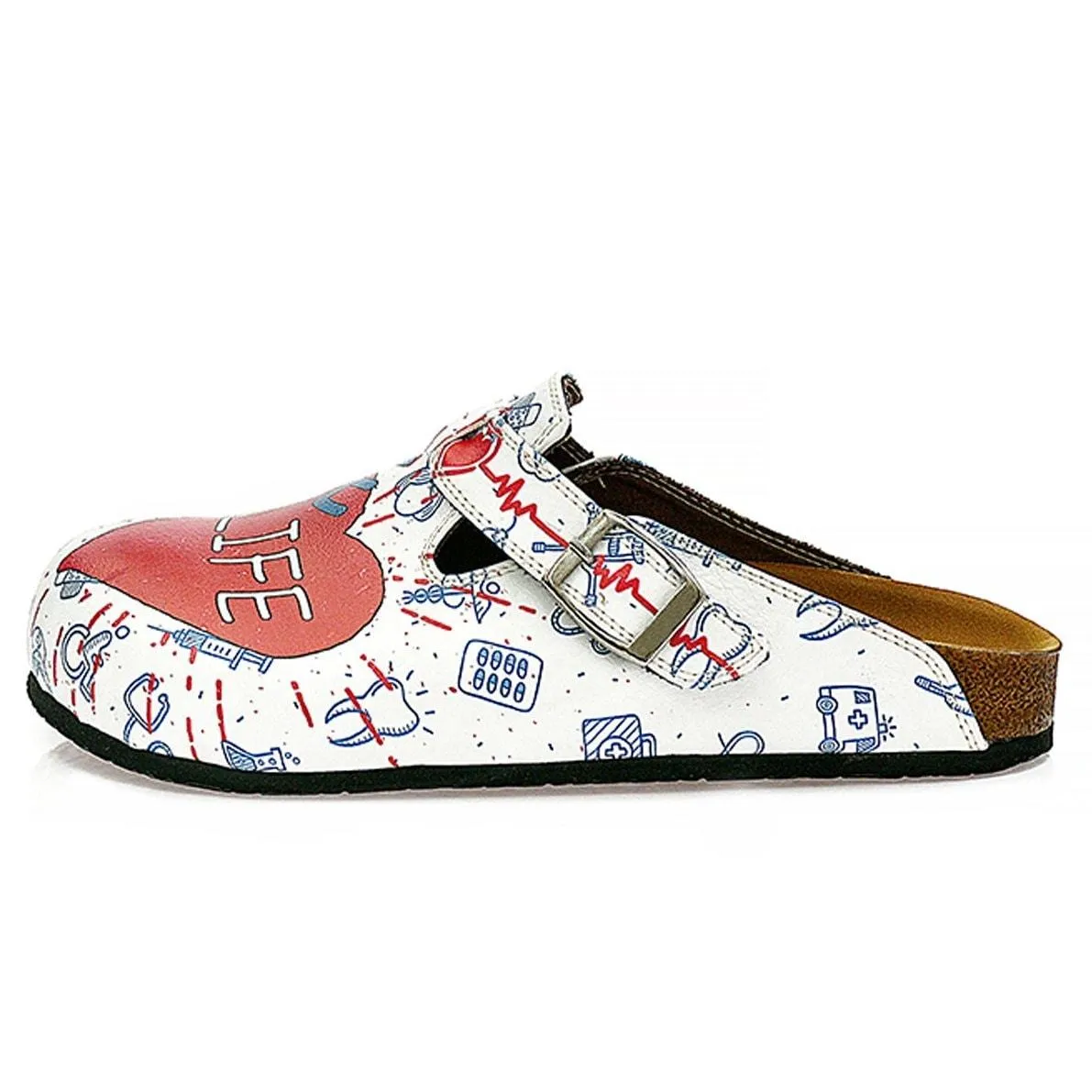 Blue, Red and White Colored Doctor Patterned Clogs - WCAL325