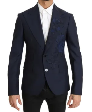 Blue Roses Embroidered Blazer