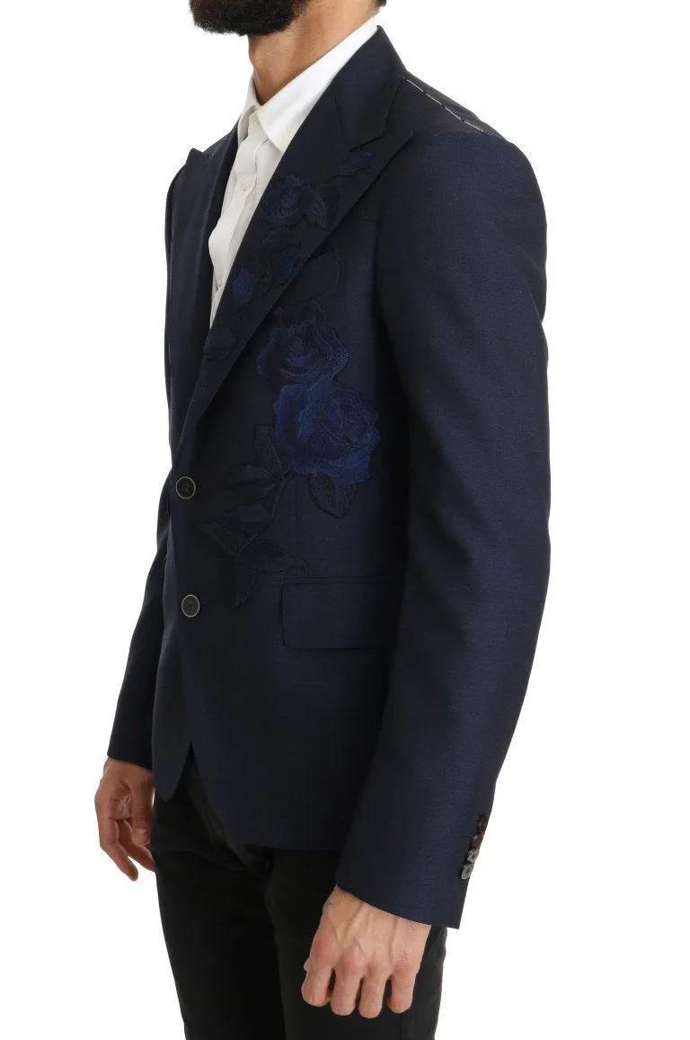 Blue Roses Embroidered Blazer