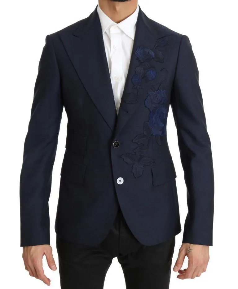 Blue Roses Embroidered Blazer