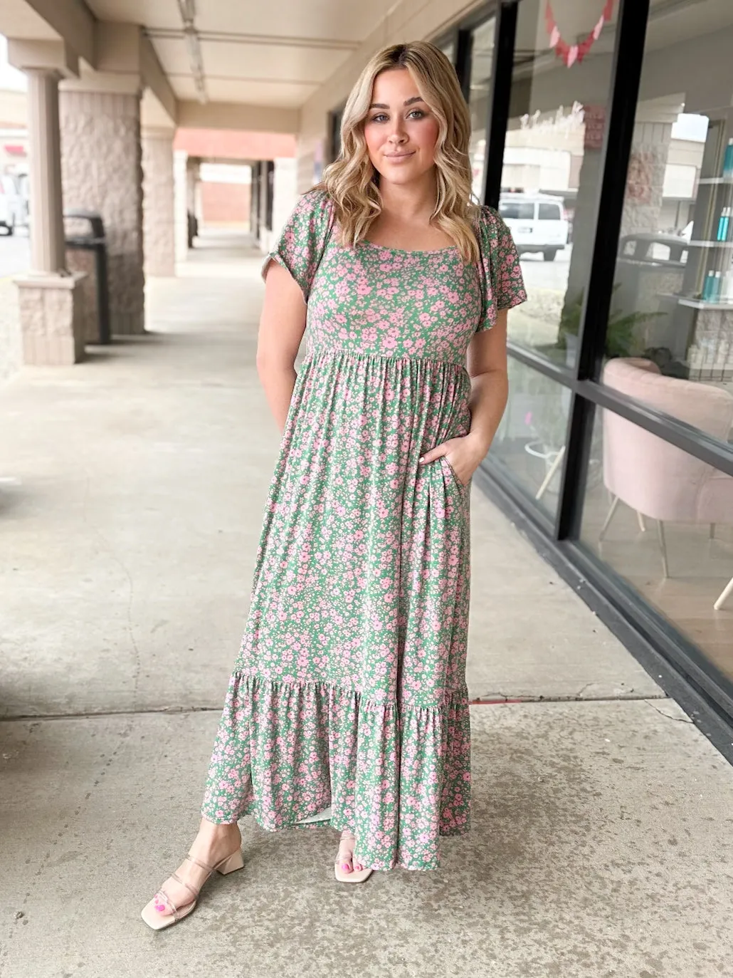 Brighter Days Green & Pink Floral Maxi Dress