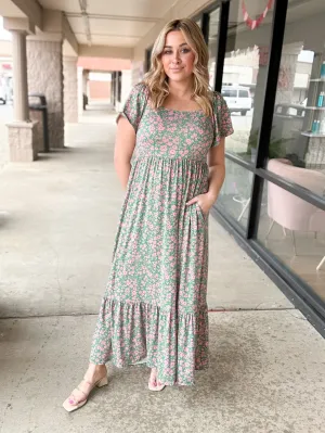 Brighter Days Green & Pink Floral Maxi Dress