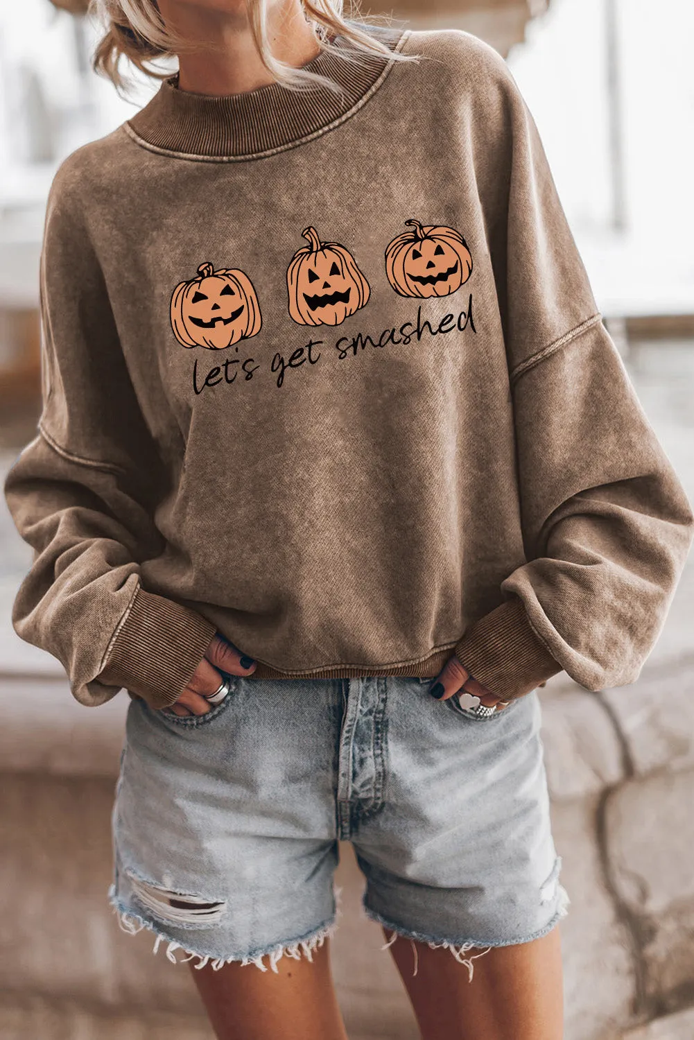 Brown Let's Get Smashed Halloween Pumpkin Graphic Sweatshirt