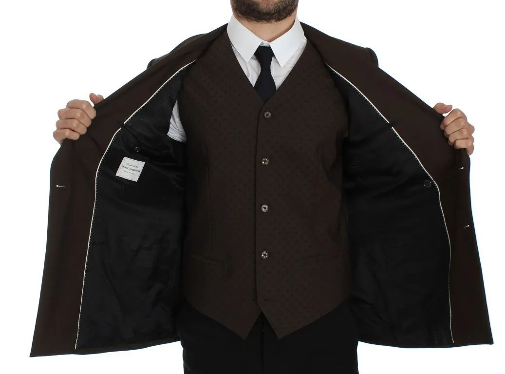 Brown Slim Fit Wool Stretch Blazer