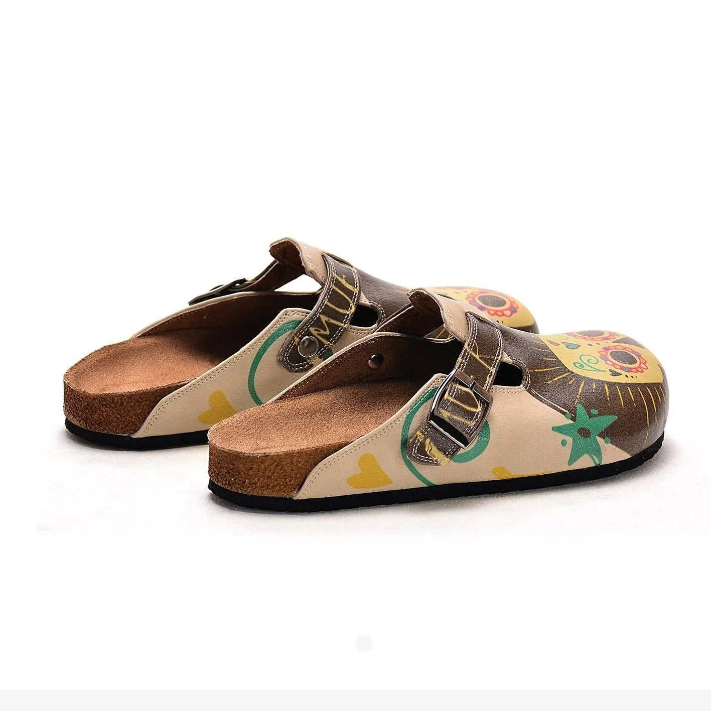 Brown, Yellow Color and Cute Skull Patterned Clogs - CAL308