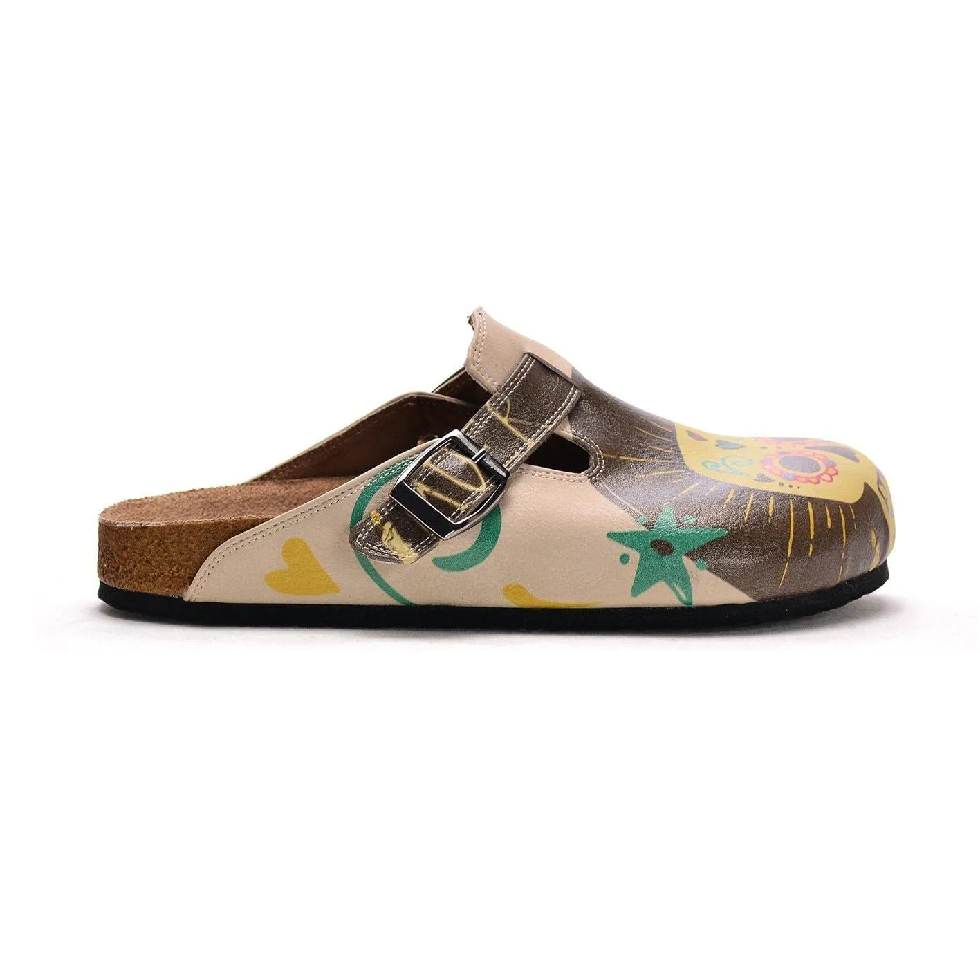 Brown, Yellow Color and Cute Skull Patterned Clogs - CAL308