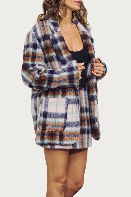 BRUSHED CHECKED SINGLE-BREASTED BLAZER JACKET