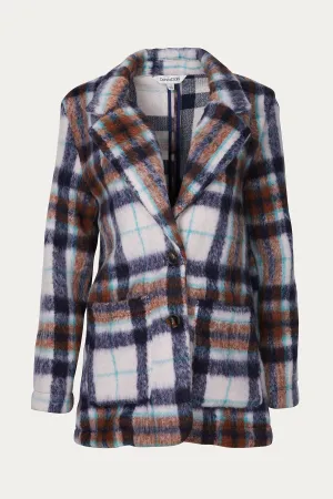 BRUSHED CHECKED SINGLE-BREASTED BLAZER JACKET