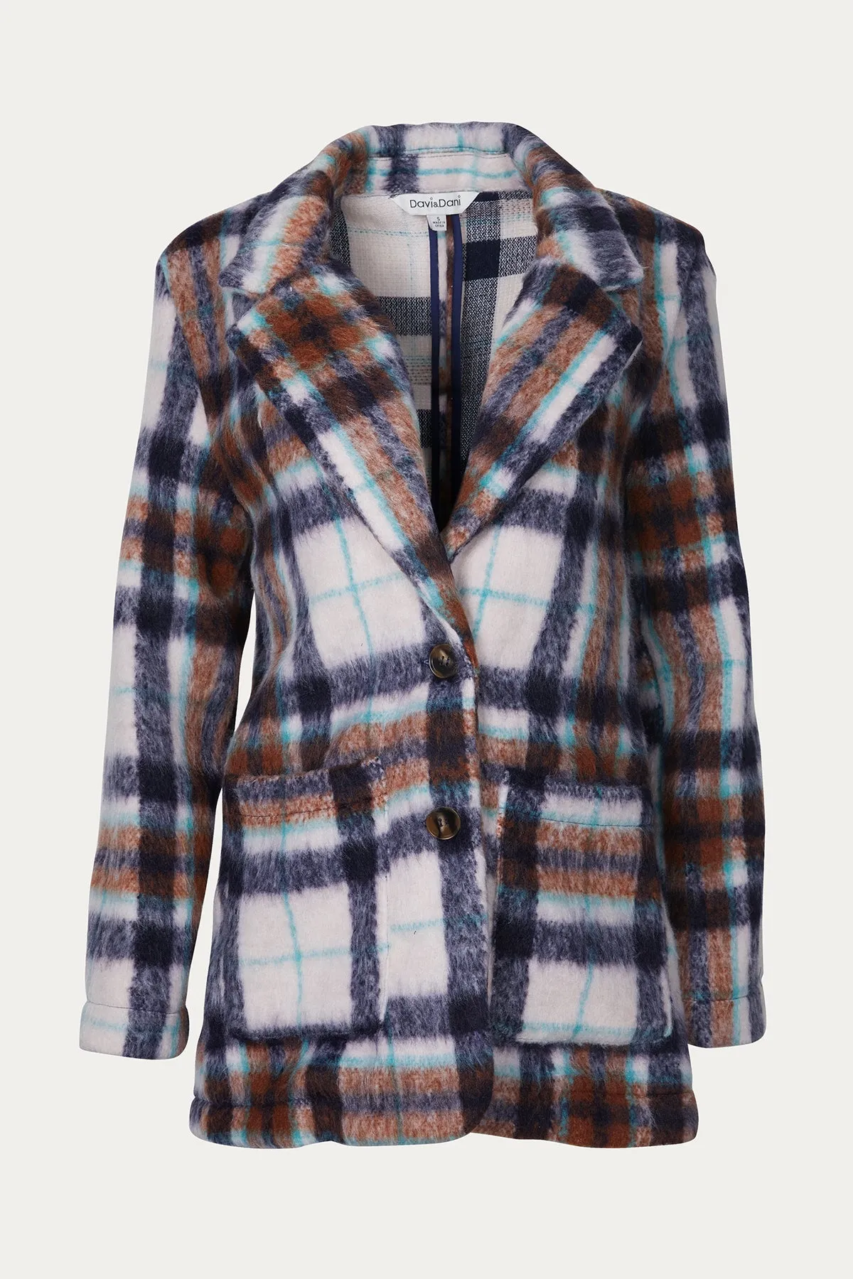 BRUSHED CHECKED SINGLE-BREASTED BLAZER JACKET