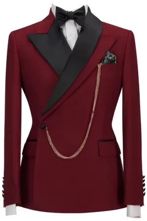 Burgundy Peaked Lapel Two Pieces Slim Fit Prom Suits Blazers Pants Wedding Party Wear Prom