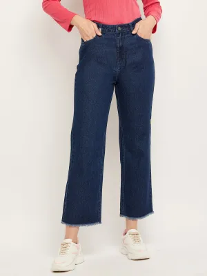 Camla Barcelona Distressed Hem Navy Blue Straight Fit Jeans