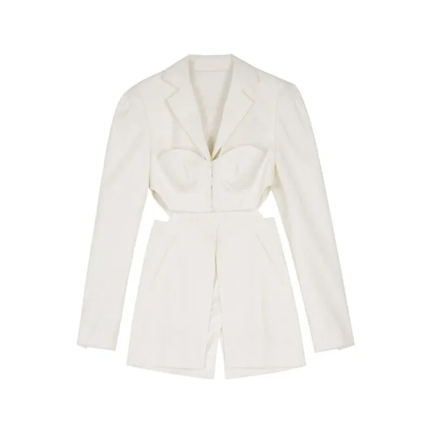 Casual Blazer For Women Notched Long Sleeve Hollow Out