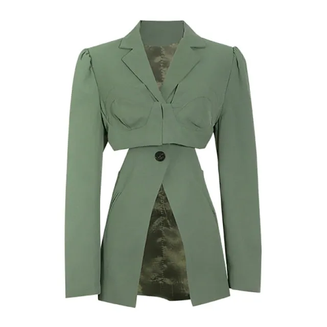 Casual Blazer For Women Notched Long Sleeve Hollow Out