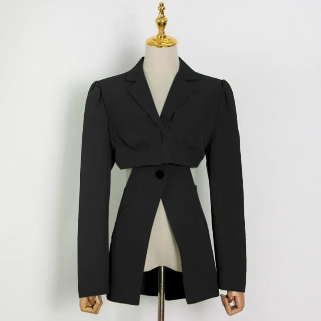 Casual Blazer For Women Notched Long Sleeve Hollow Out