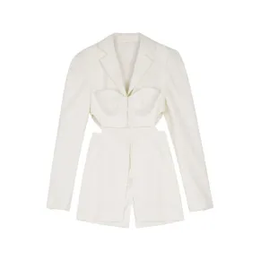 Casual Blazer For Women Notched Long Sleeve Hollow Out