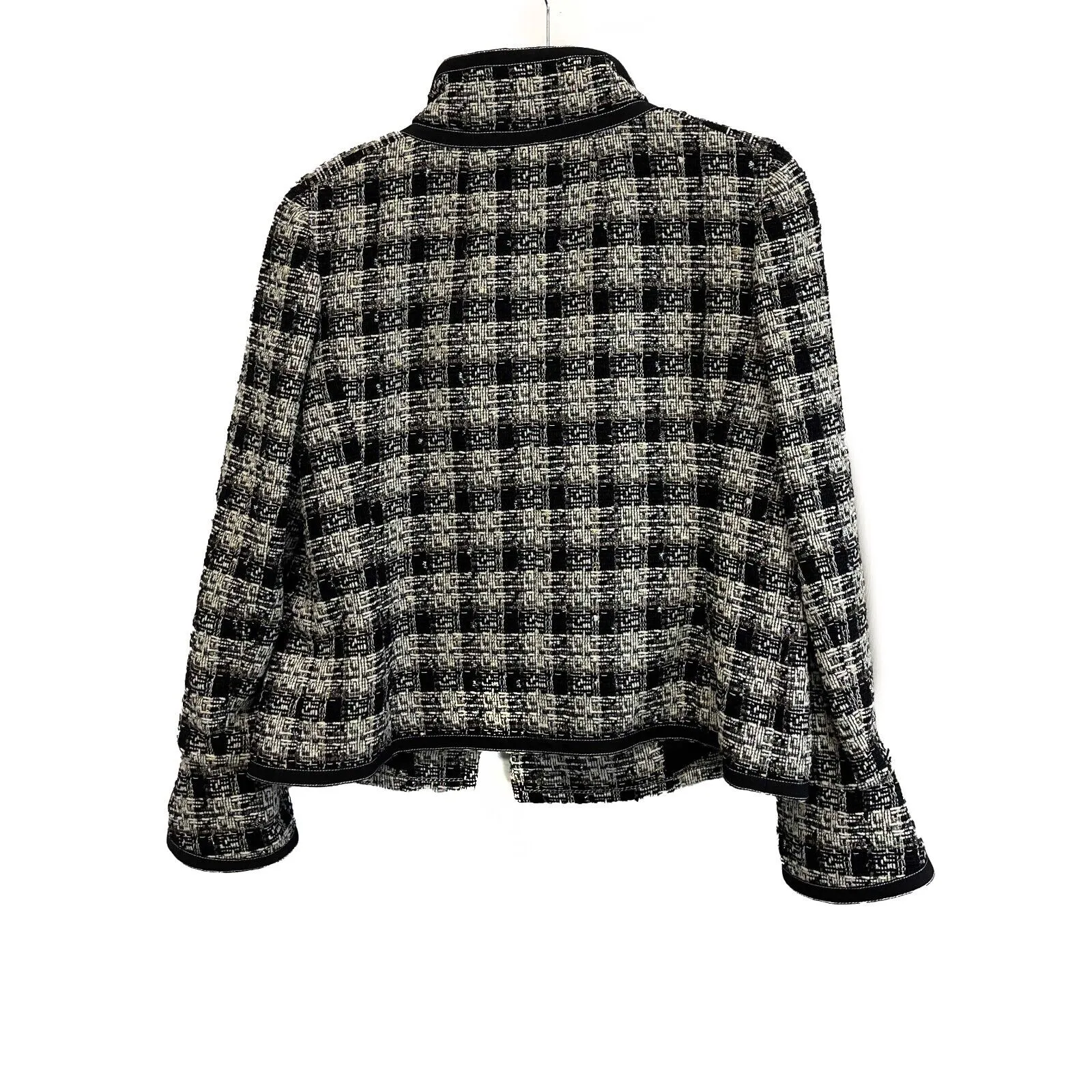 Chanel 08A Tweed Checked Metallic Blazer White & Black Jacket 46 US 14