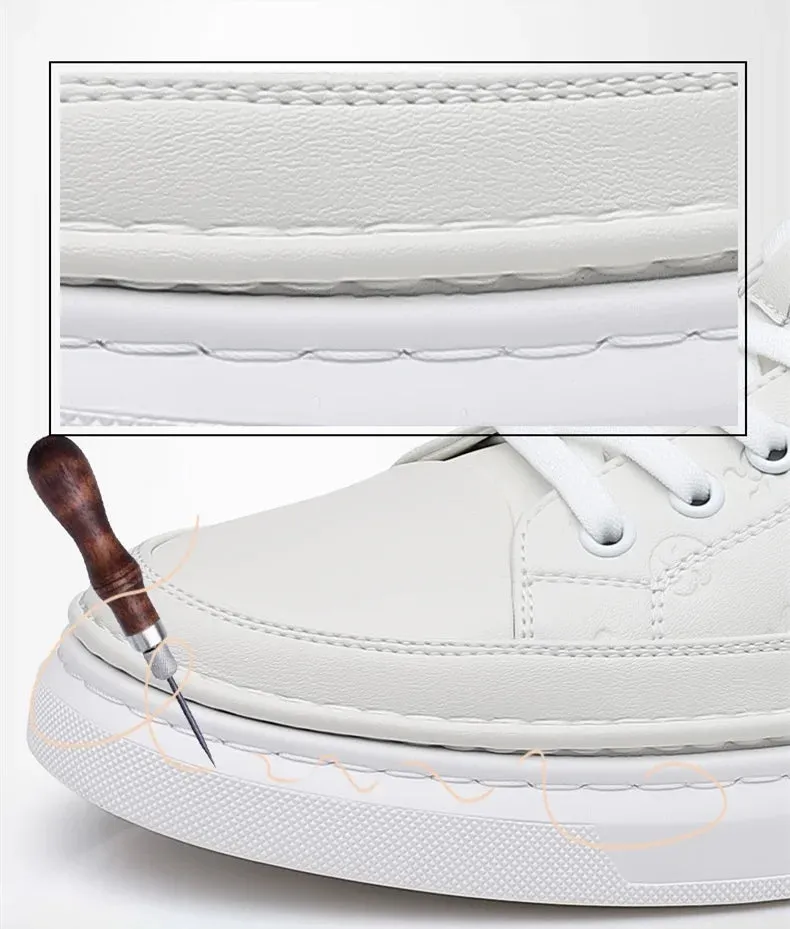 Chaussures de luxe surélevées de 5cm 2024 / 2024 Spring Men's Elevator Shoes Men Loafers White Soft Leather Moccasins Height Increased 5cm Taller Shoes Man Sneakers