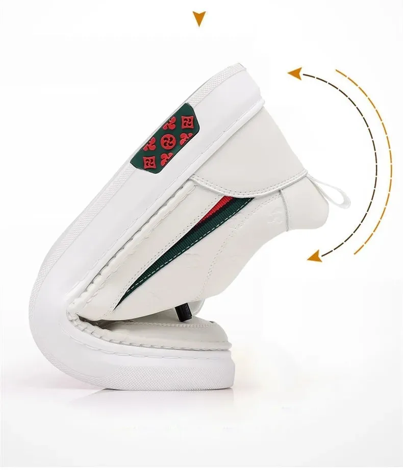 Chaussures de luxe surélevées de 5cm 2024 / 2024 Spring Men's Elevator Shoes Men Loafers White Soft Leather Moccasins Height Increased 5cm Taller Shoes Man Sneakers