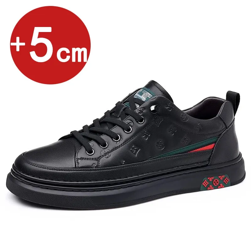 Chaussures de luxe surélevées de 5cm 2024 / 2024 Spring Men's Elevator Shoes Men Loafers White Soft Leather Moccasins Height Increased 5cm Taller Shoes Man Sneakers