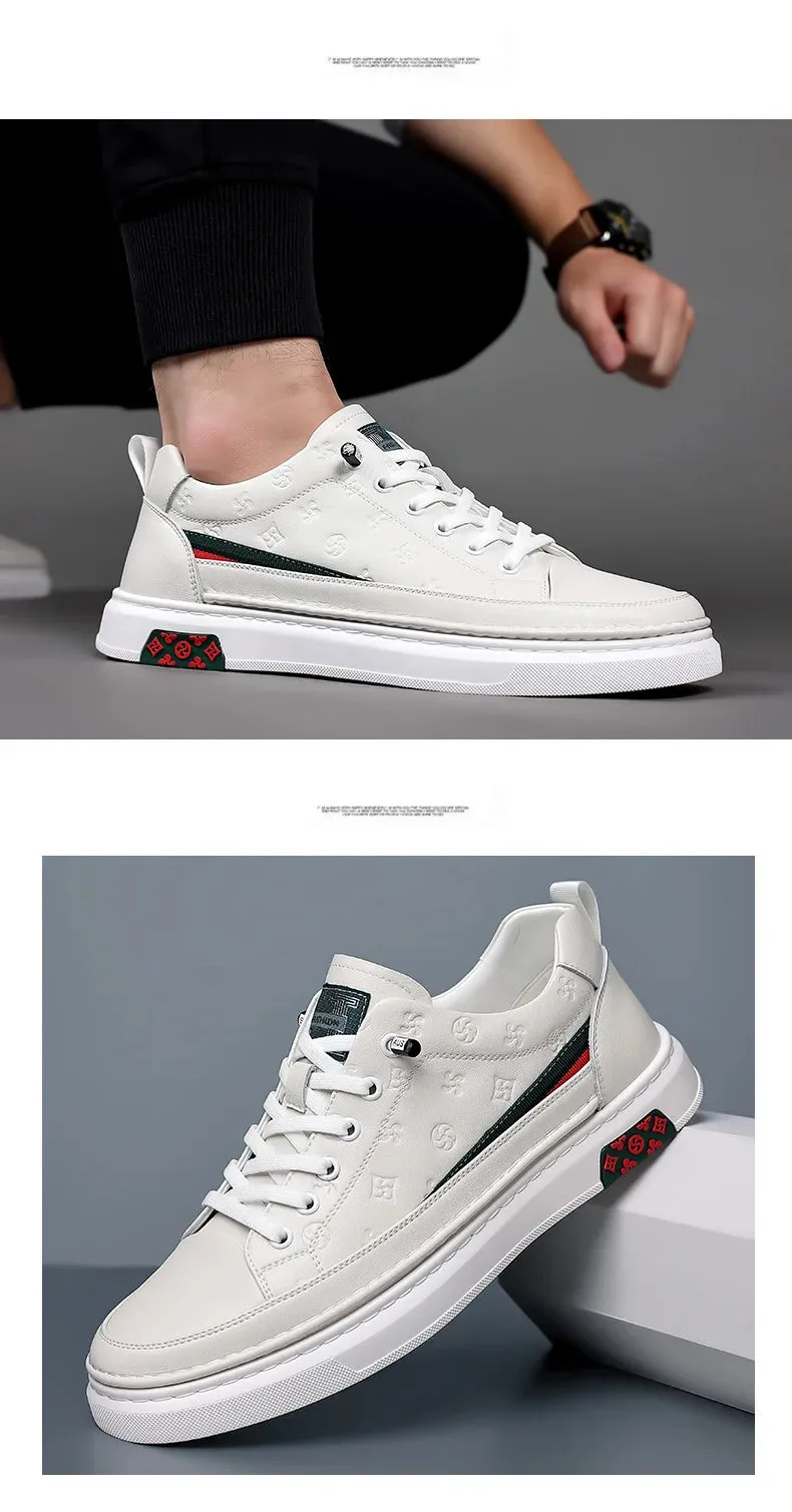 Chaussures de luxe surélevées de 5cm 2024 / 2024 Spring Men's Elevator Shoes Men Loafers White Soft Leather Moccasins Height Increased 5cm Taller Shoes Man Sneakers