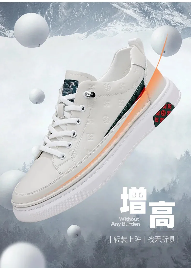 Chaussures de luxe surélevées de 5cm 2024 / 2024 Spring Men's Elevator Shoes Men Loafers White Soft Leather Moccasins Height Increased 5cm Taller Shoes Man Sneakers