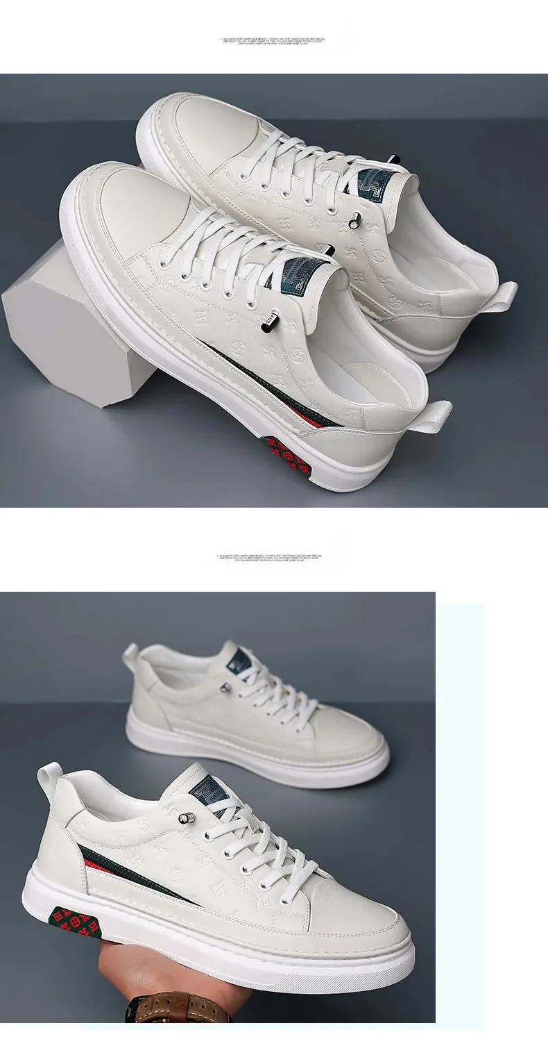Chaussures de luxe surélevées de 5cm 2024 / 2024 Spring Men's Elevator Shoes Men Loafers White Soft Leather Moccasins Height Increased 5cm Taller Shoes Man Sneakers