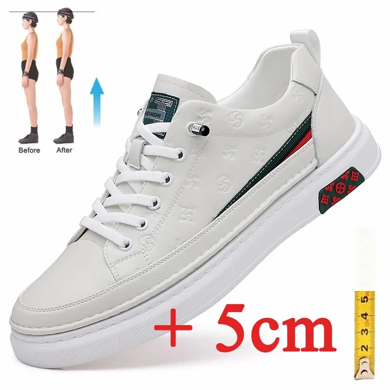 Chaussures de luxe surélevées de 5cm 2024 / 2024 Spring Men's Elevator Shoes Men Loafers White Soft Leather Moccasins Height Increased 5cm Taller Shoes Man Sneakers