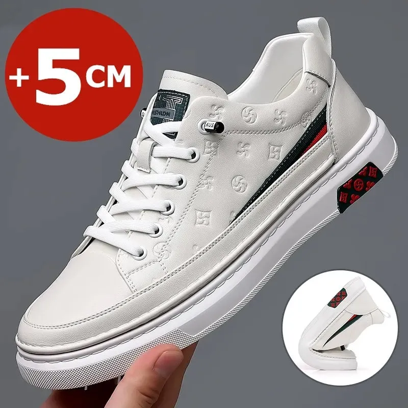 Chaussures de luxe surélevées de 5cm 2024 / 2024 Spring Men's Elevator Shoes Men Loafers White Soft Leather Moccasins Height Increased 5cm Taller Shoes Man Sneakers