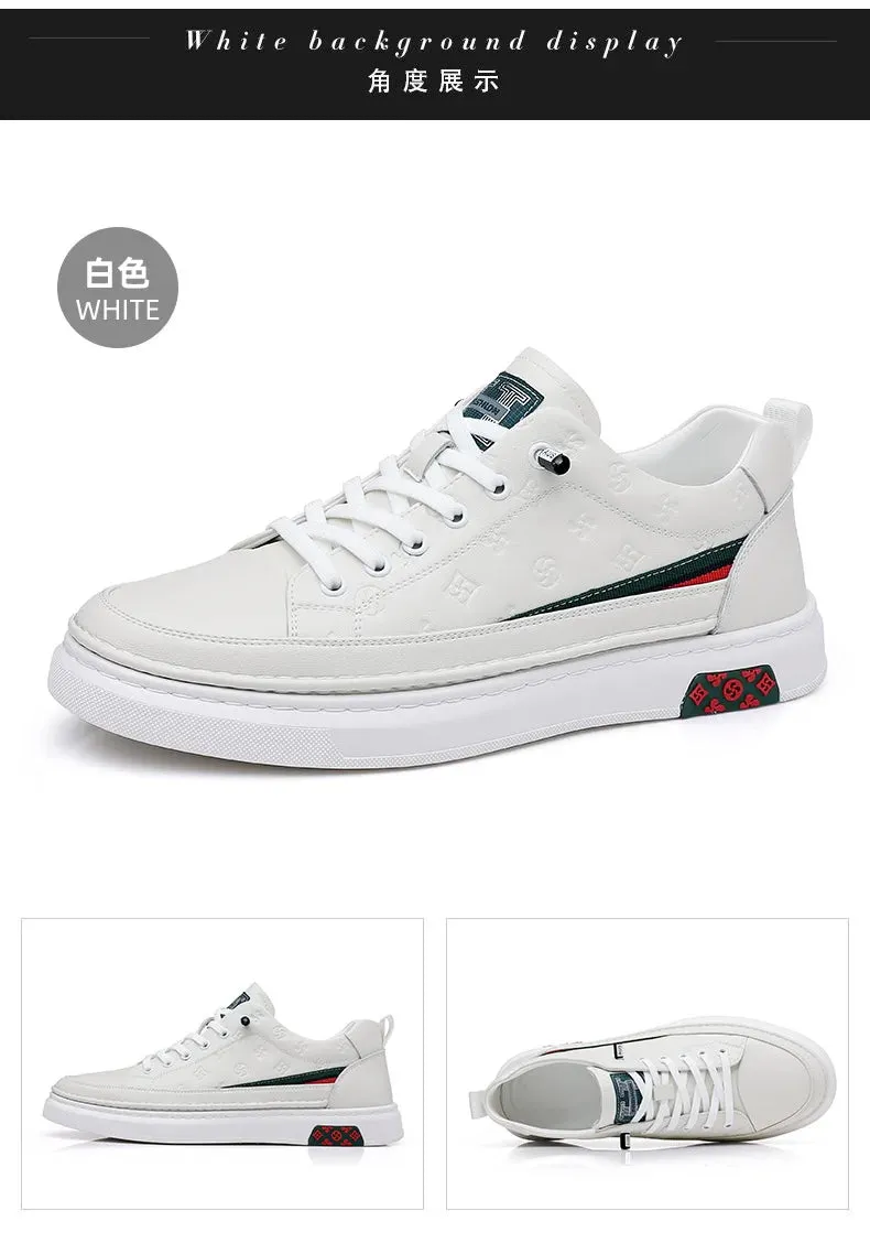 Chaussures de luxe surélevées de 5cm 2024 / 2024 Spring Men's Elevator Shoes Men Loafers White Soft Leather Moccasins Height Increased 5cm Taller Shoes Man Sneakers