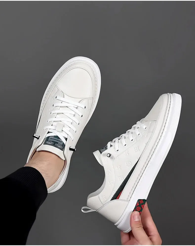 Chaussures de luxe surélevées de 5cm 2024 / 2024 Spring Men's Elevator Shoes Men Loafers White Soft Leather Moccasins Height Increased 5cm Taller Shoes Man Sneakers