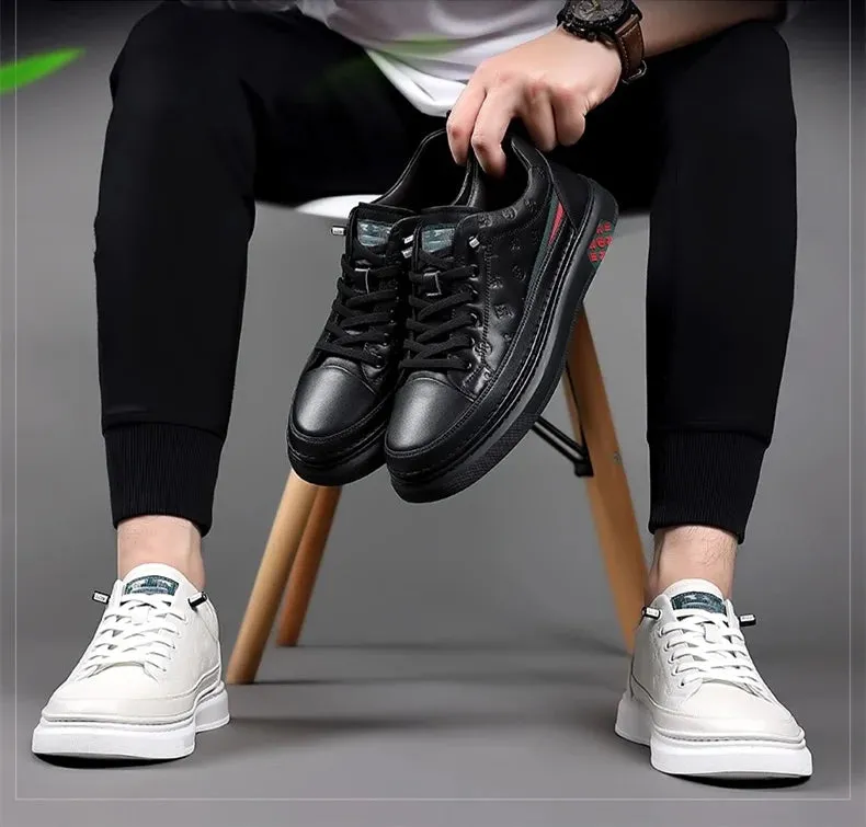 Chaussures de luxe surélevées de 5cm 2024 / 2024 Spring Men's Elevator Shoes Men Loafers White Soft Leather Moccasins Height Increased 5cm Taller Shoes Man Sneakers