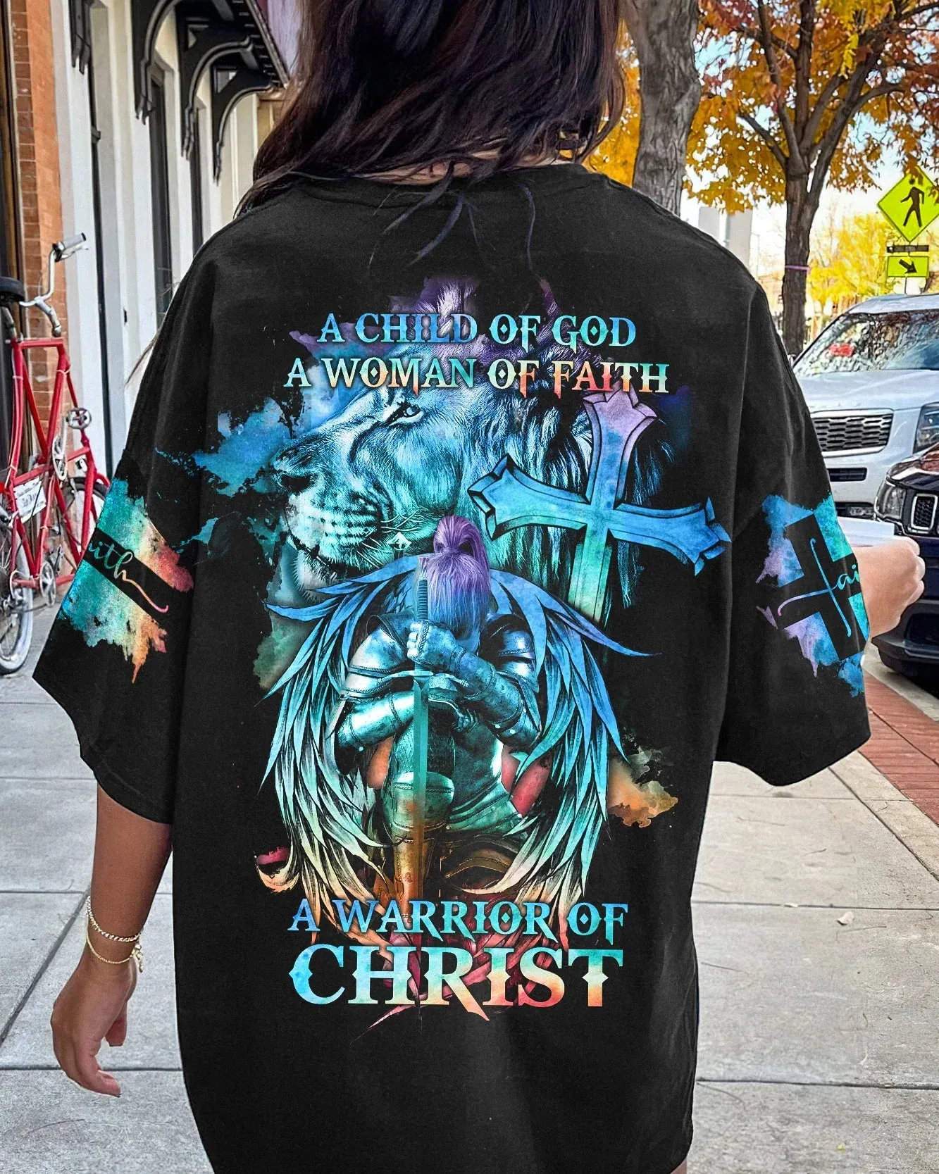 Christianartbag 3D T-Shirt For Women, A Child Of God A Woman Of Faith Lion Warrior, Christian Shirt, Faithful Fashion, 3D Printed Shirts for Christian Women