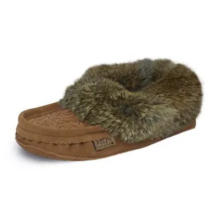 CL6080-0426-8-Tan Slipper Fur Trim Tooled Suede